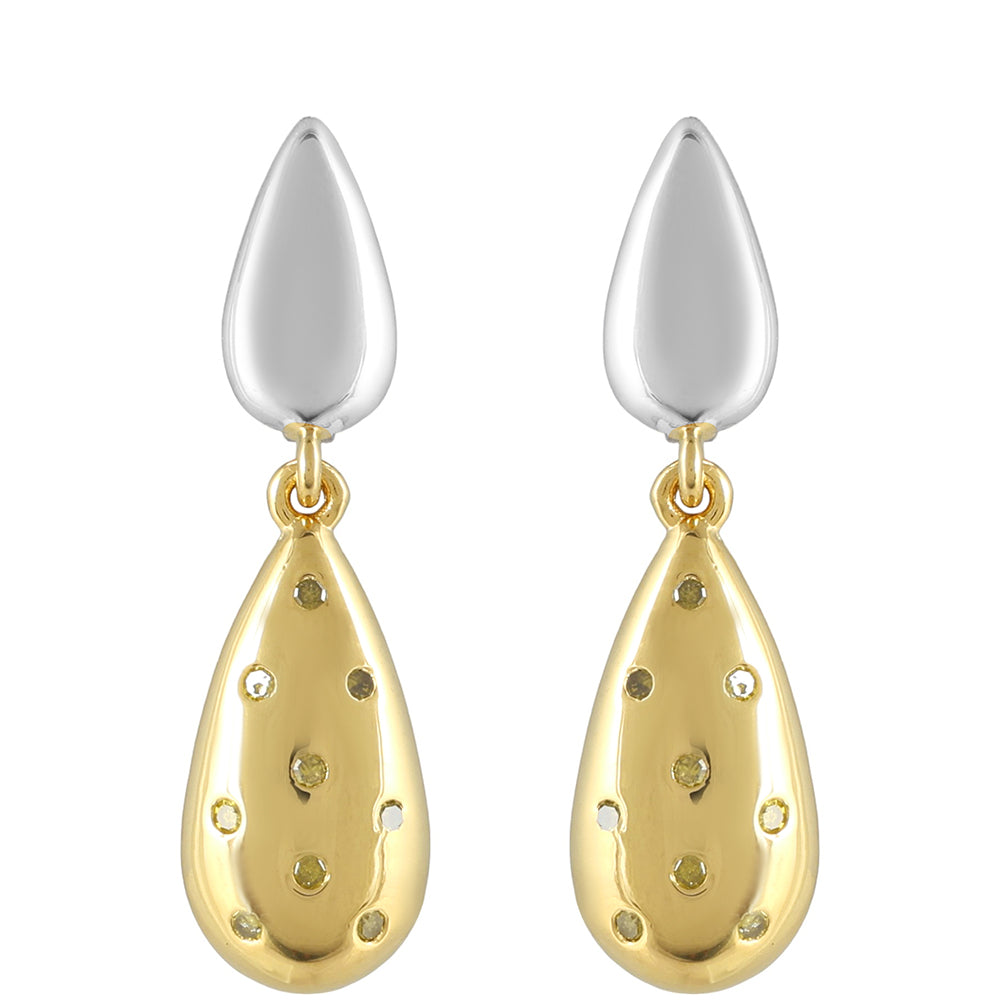 Pendientes de Plata Bañada en Oro con Diamante Verde Veronés