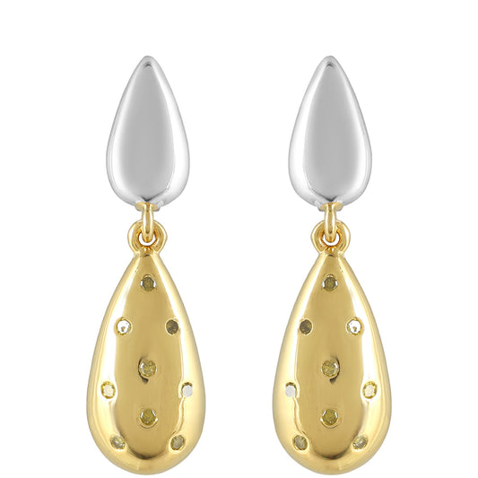 Pendientes de Plata Bañada en Oro con Diamante Verde Veronés