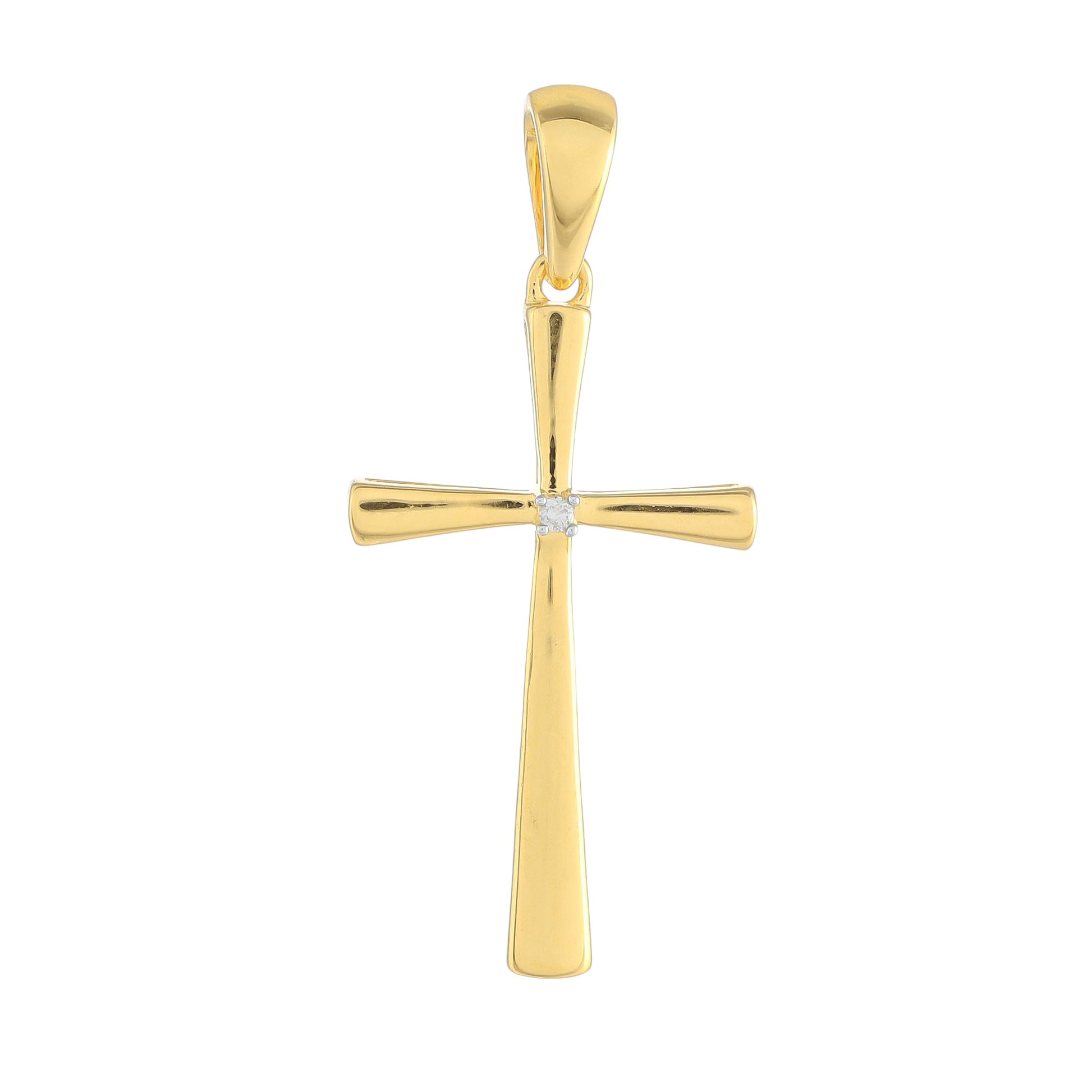 Cruz Colgante de Plata Bañada en Oro con Diamante blanco 1 
