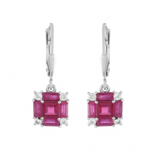 Pendientes de Plata con Rubí de Tailandia y Topacio Blanco