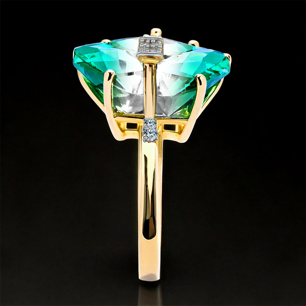 Anillo de Plata Bañada en Oro con Ónix Verde y Diamante blanco 2 