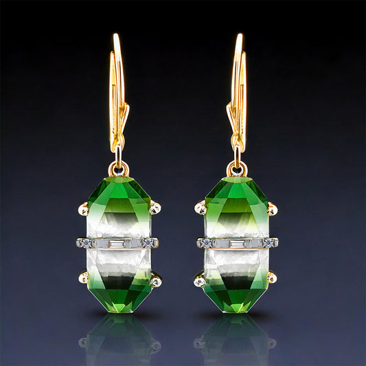Pendientes de Plata Bañada en Oro con Ónix Verde y Diamante blanco