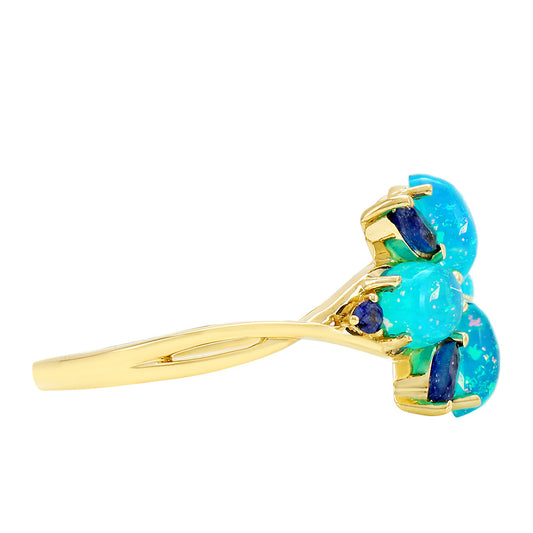 Anillo de Oro 9K con Ópalo Azul Paraiba de Etiopía y Zafiro Azul