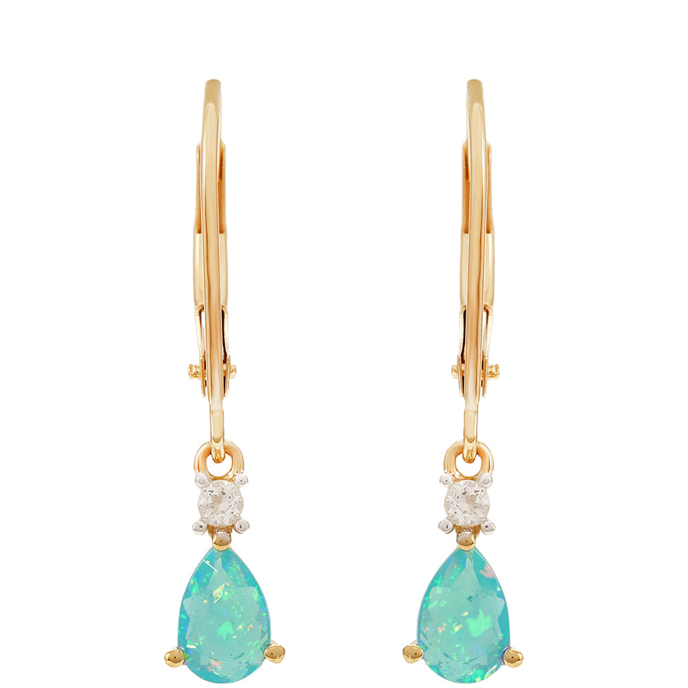 Pendientes de Oro 9K con Ópalo Azul Paraiba de Etiopía y Topacio Blanco 1 
