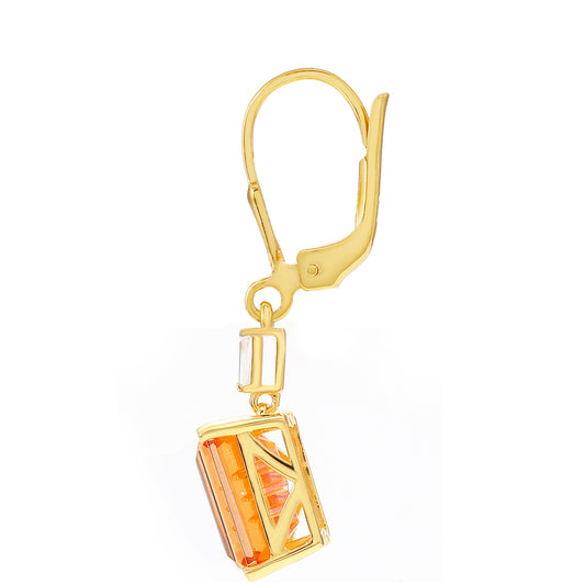 Pendientes de Plata Bañada en Oro con Cuarzo Padparadscha y Zircón natural