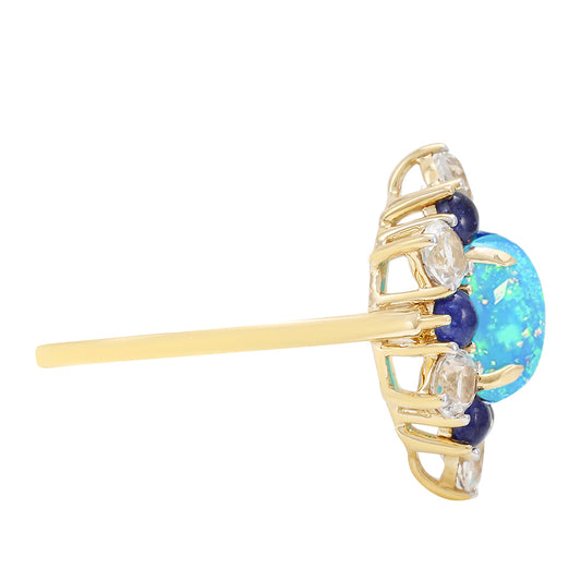 Anillo de Oro 9K con Ópalo Azul Paraiba de Etiopía y Zafiro Azul