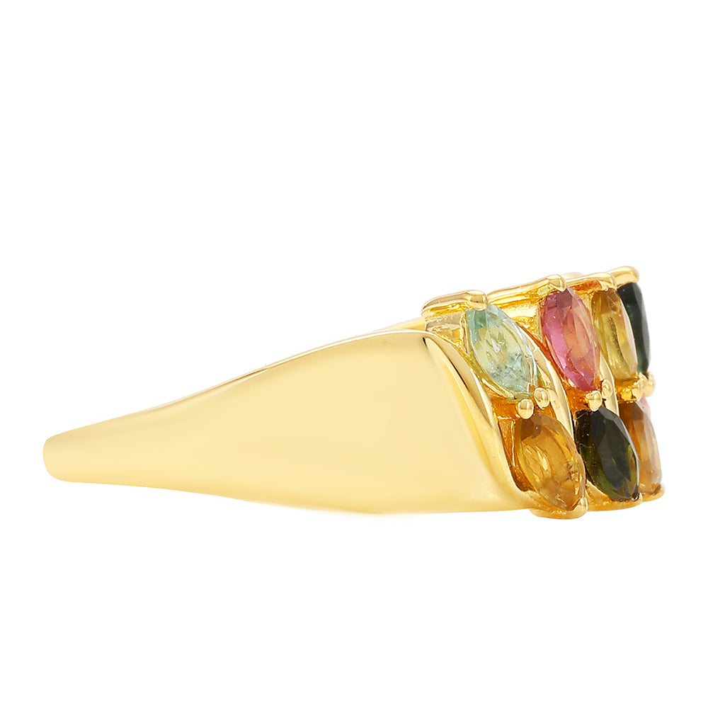 Anillo de Plata Bañada en Oro con Turmalina Arco Iris Pelmadulla 2 