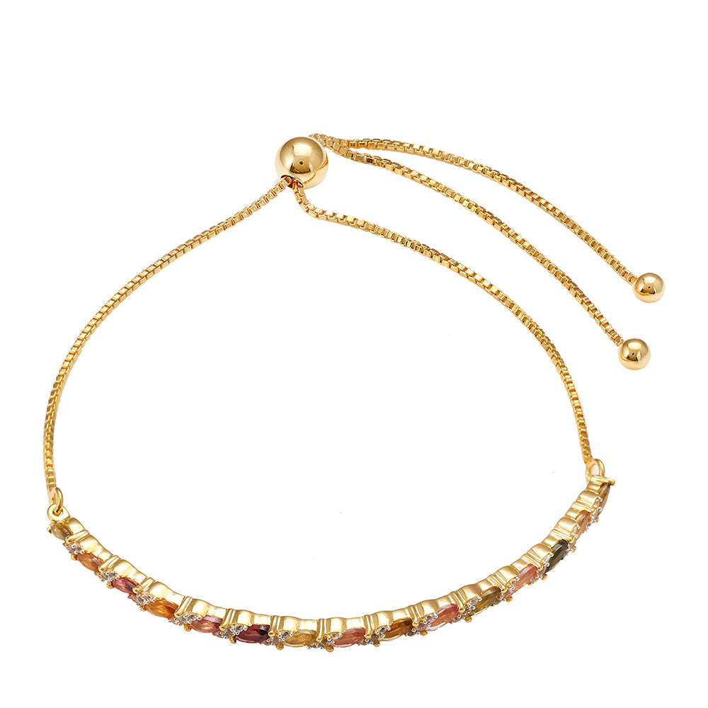 Pulsera de Plata Bañada en Oro con Turmalina Arco Iris Pelmadulla y Topacio Blanco