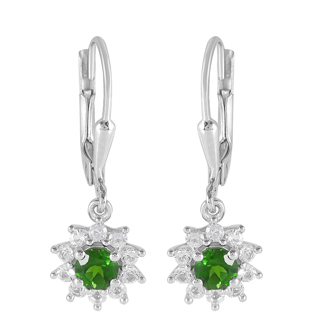 Pendientes de Plata con Diópsido de Cromo y Topacio Blanco 1 