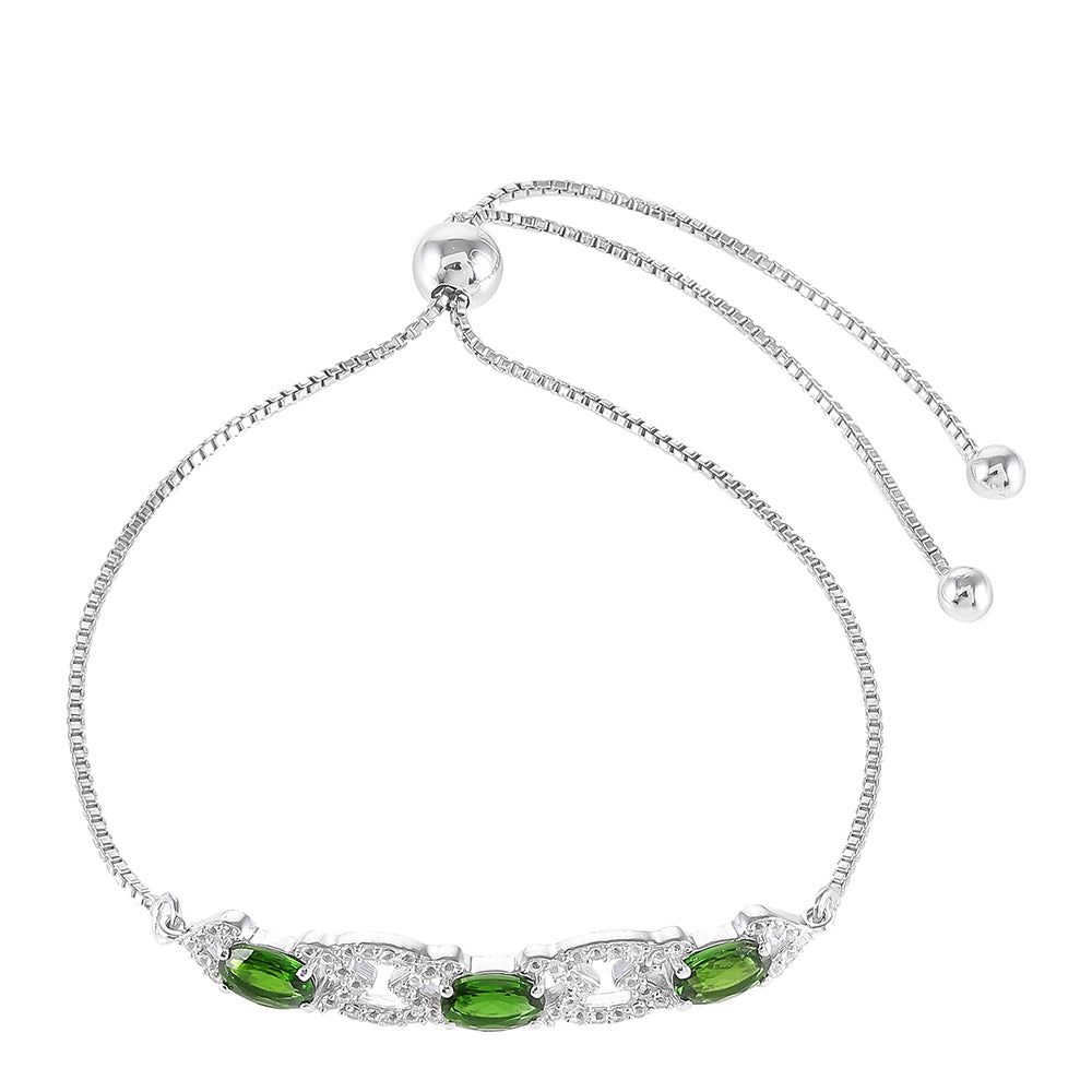 Pulsera de Plata con Diópsido de Cromo y Topacio Blanco 2 