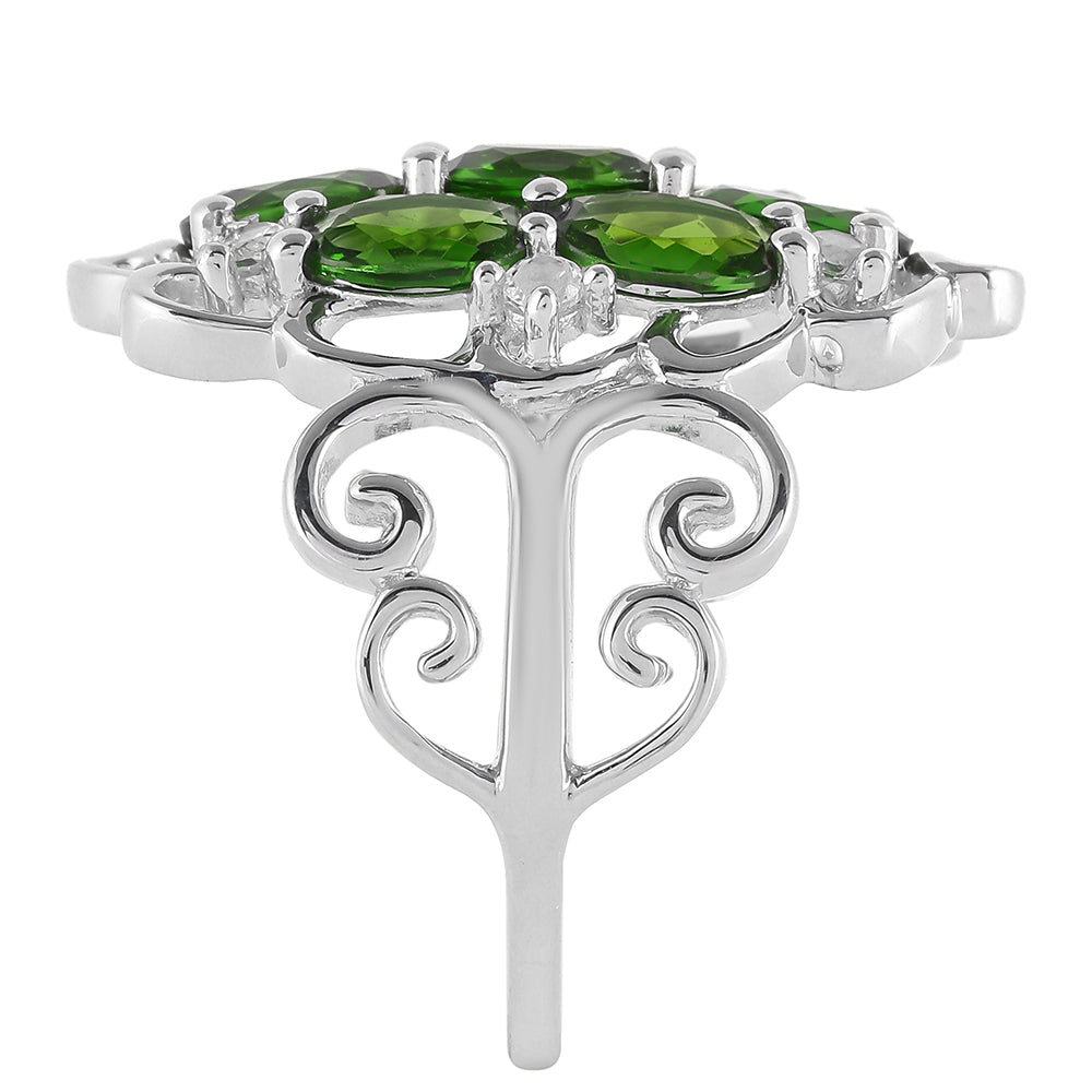 Anillo de Plata con Diópsido de Cromo y Topacio Blanco 3 