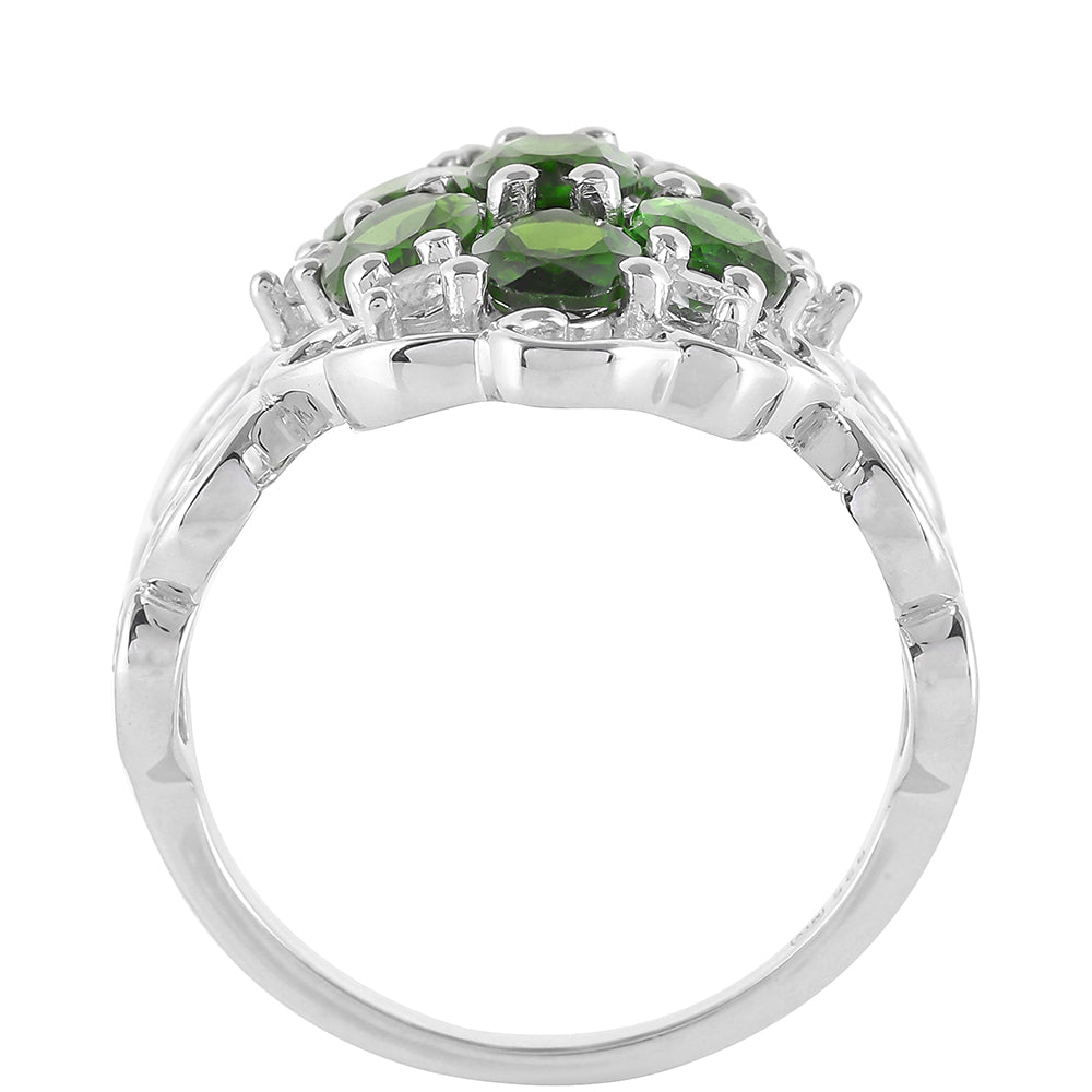 Anillo de Plata con Diópsido de Cromo y Topacio Blanco 4 