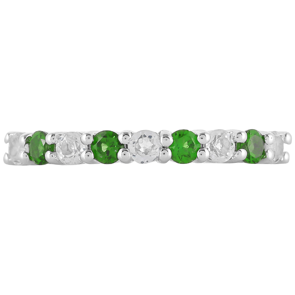 Anillo de Plata con Diópsido de Cromo y Topacio Blanco 1 