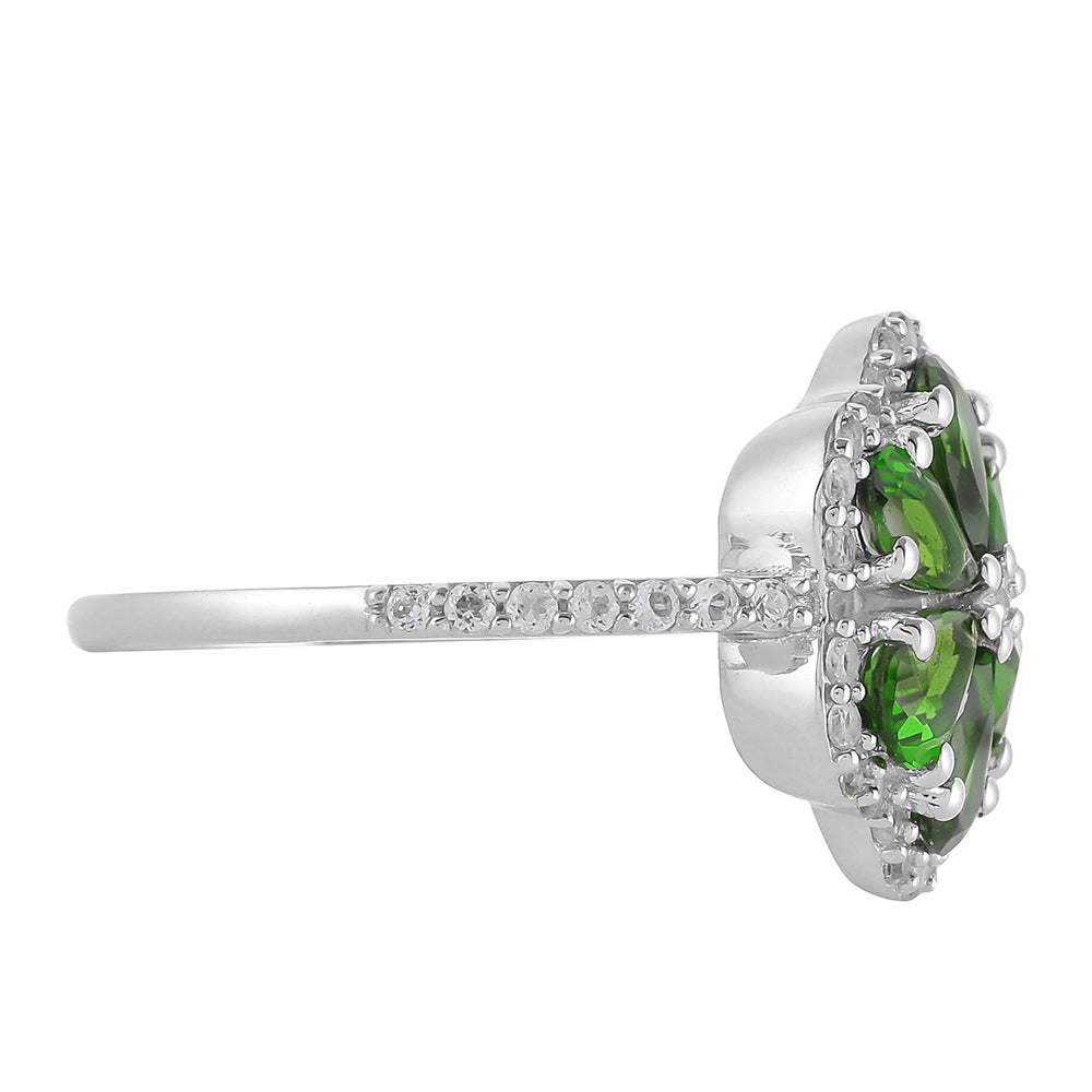 Anillo de Plata con Diópsido de Cromo y Topacio Blanco 2 