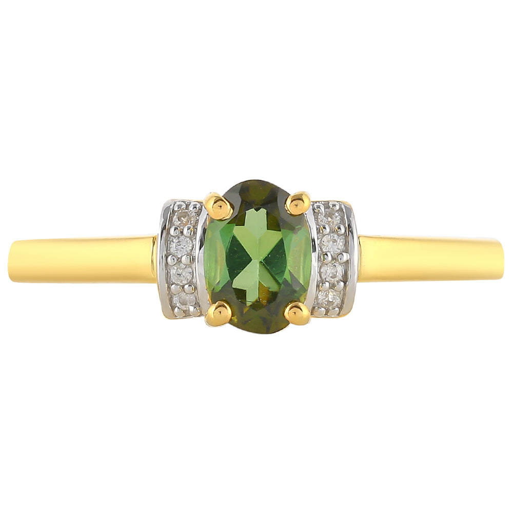 Anillo de Plata Bañada en Oro con Turmalina Verde y Zircón natural 1 