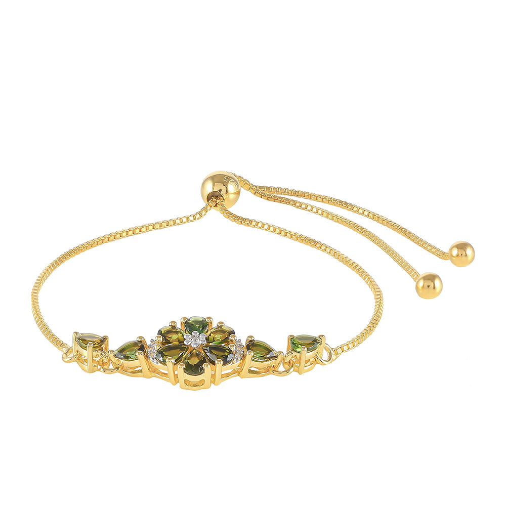Pulsera de Plata Bañada en Oro con Turmalina Verde y Zircón natural 1 