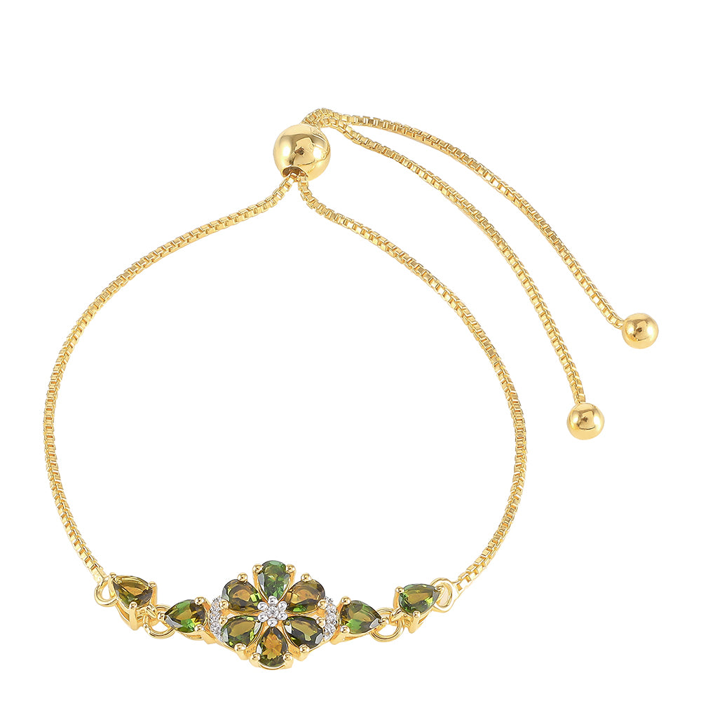 Pulsera de Plata Bañada en Oro con Turmalina Verde y Zircón natural