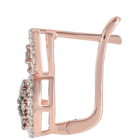 Pendientes de Plata Bañada en Oro Rosa con Diamante Champagne y Diamante blanco