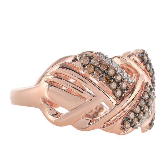 Anillo de Plata Bañada en Oro Rosa con Diamante Champagne y Diamante blanco