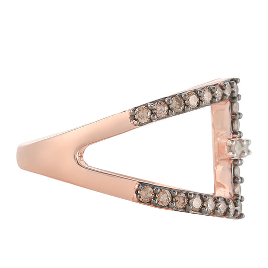 Anillo de Plata Bañada en Oro Rosa con Diamante Champagne y Diamante blanco