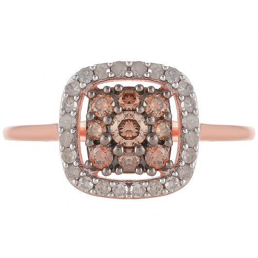 Anillo de Plata Bañada en Oro Rosa con Diamante Champagne y Diamante blanco