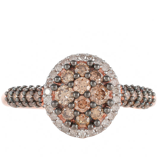 Anillo de Plata Bañada en Oro Rosa con Diamante Champagne y Diamante blanco