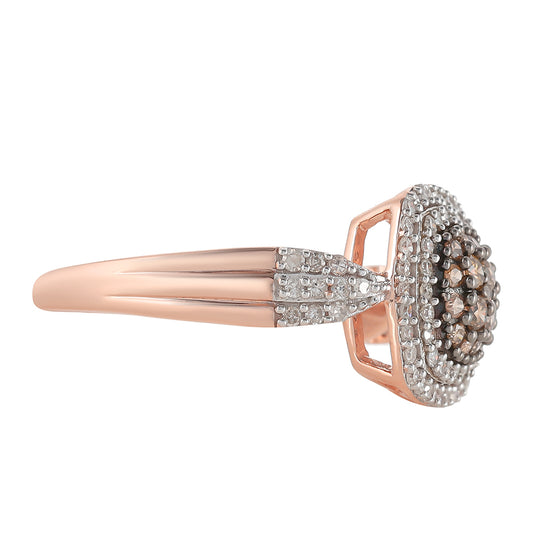 Anillo de Plata Bañada en Oro Rosa con Diamante Champagne y Diamante blanco