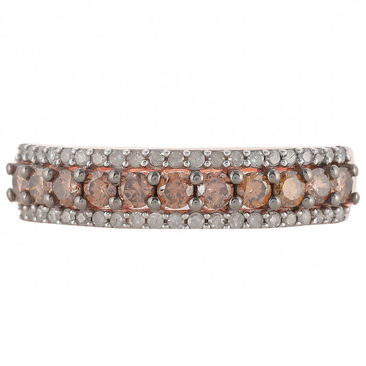 Anillo de Plata Bañada en Oro Rosa con Diamante Champagne y Diamante blanco