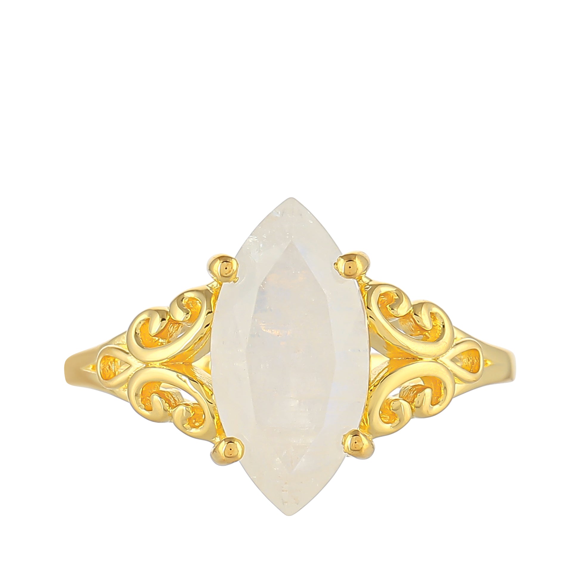 Anillo de Plata Bañada en Oro con Piedra Lunar Arco Iris 1 