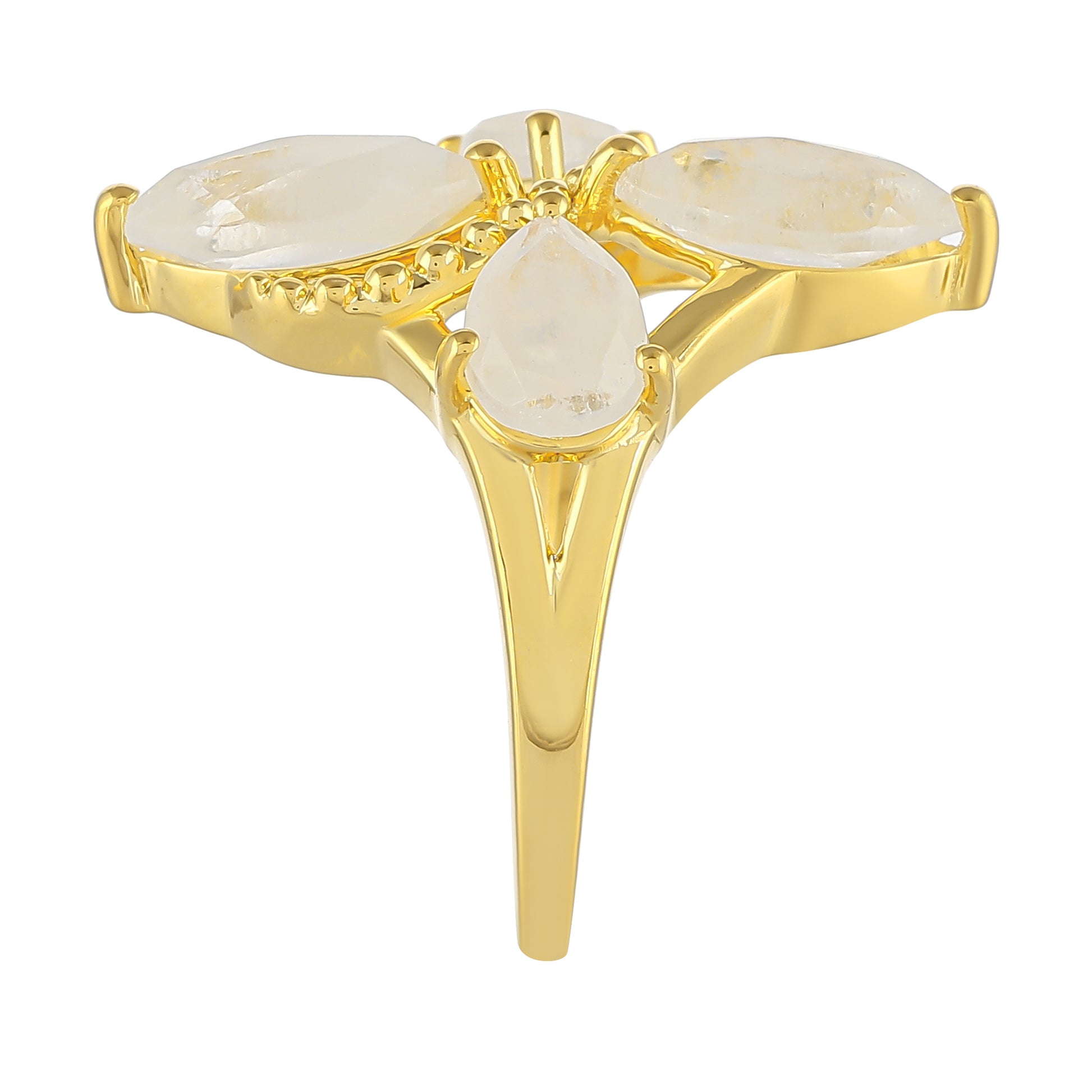 Anillo de Plata Bañada en Oro con Piedra Lunar Arco Iris 3 