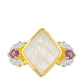 Anillo de Plata Bañada en Oro con Piedra Lunar Arco Iris y Amatista de Brasil
