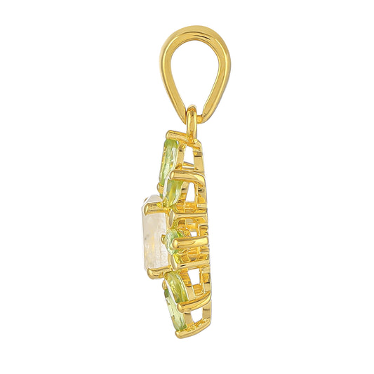 Colgante de Plata Bañada en Oro con Piedra Lunar Arco Iris y Peridoto