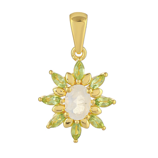 Colgante de Plata Bañada en Oro con Piedra Lunar Arco Iris y Peridoto