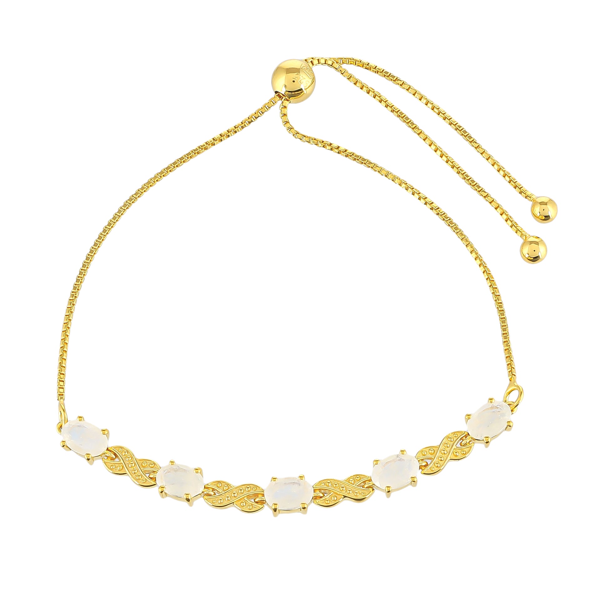 Pulsera de Plata Bañada en Oro con Piedra Lunar Arco Iris 1 