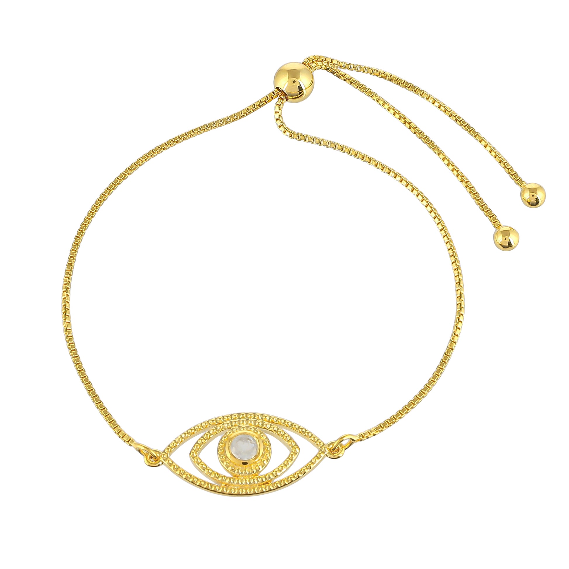 Pulsera de Plata Bañada en Oro con Piedra Lunar Arco Iris 1 