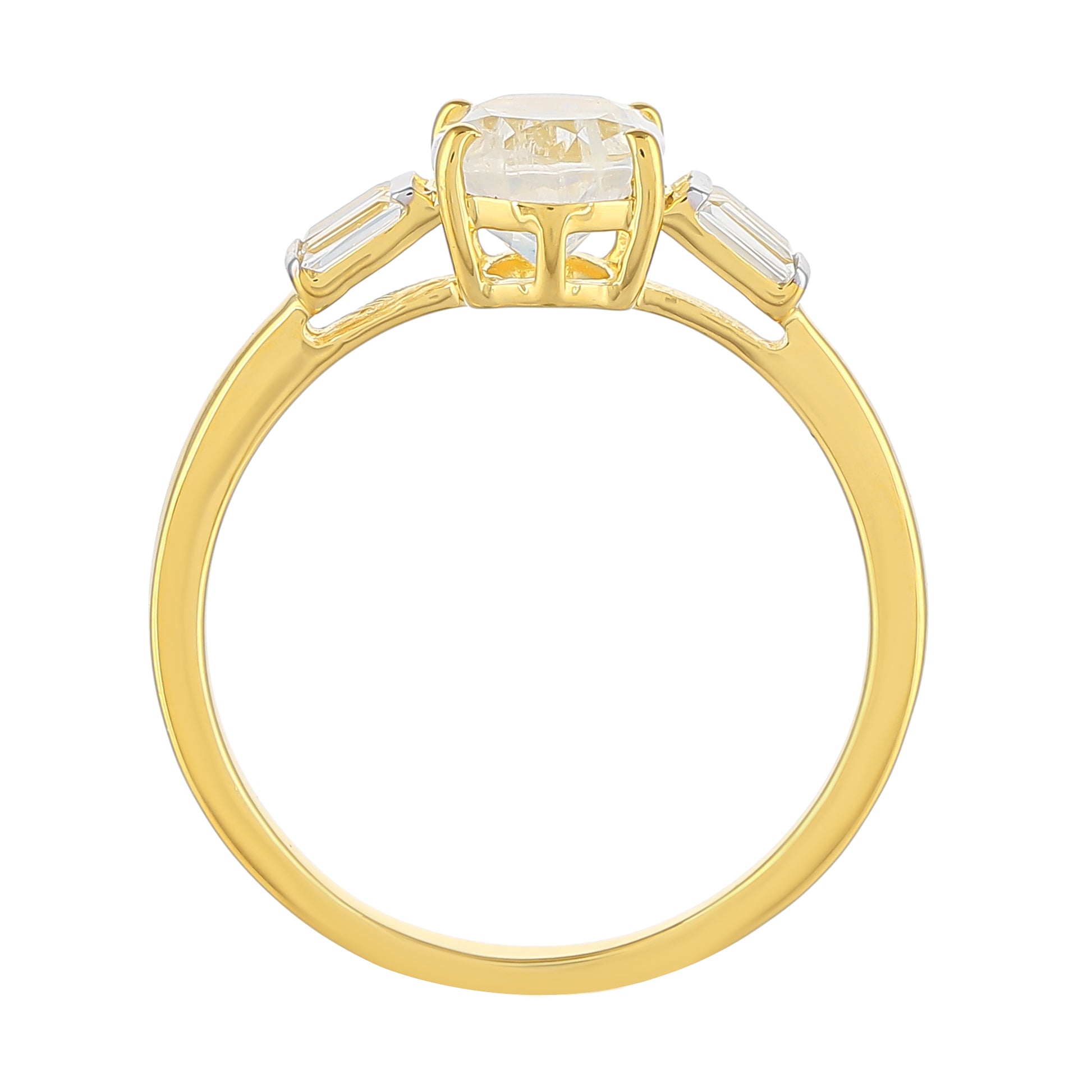 Anillo de Plata Bañada en Oro con Piedra Lunar Arco Iris y Topacio Blanco 4 