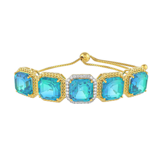 Pulsera de Plata Bañada en Oro con Cuarzo Pavo Real y Topacio Blanco