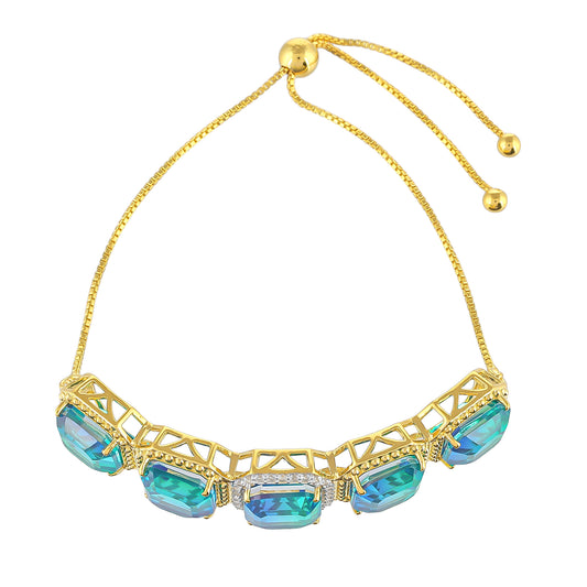 Pulsera de Plata Bañada en Oro con Cuarzo Pavo Real y Topacio Blanco