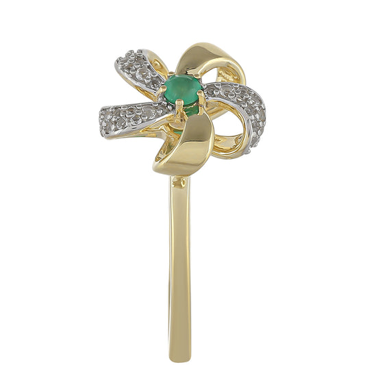 Anillo de Oro 9K con Esmeralda de Brasil y Topacio Blanco
