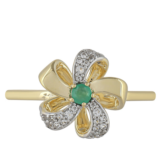 Anillo de Oro 9K con Esmeralda de Brasil y Topacio Blanco
