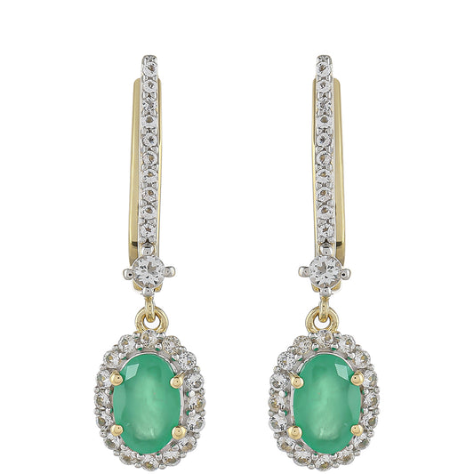 Pendientes de Oro 9K con Esmeralda de Brasil y Topacio Blanco