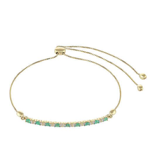 Pulsera de Oro 9K con Esmeralda de Brasil y Topacio Blanco