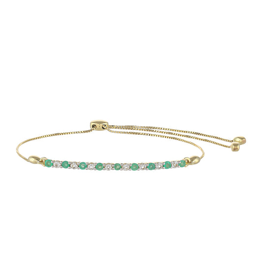 Pulsera de Oro 9K con Esmeralda de Brasil y Topacio Blanco