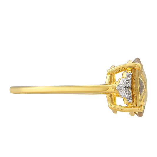 Anillo de Plata Bañada en Oro con Tanzanita y Cuarzo Champagne