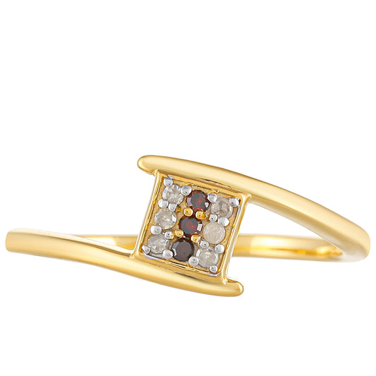 Anillo de Plata Bañada en Oro con Diamante Rojo y Diamante blanco
