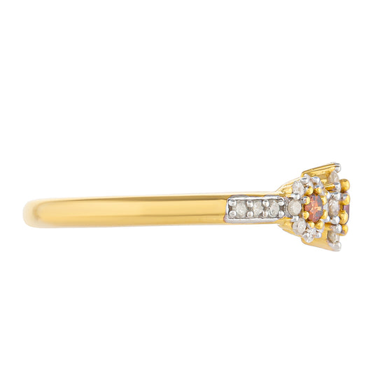 Anillo de Plata Bañada en Oro con Diamante Rojo y Diamante blanco