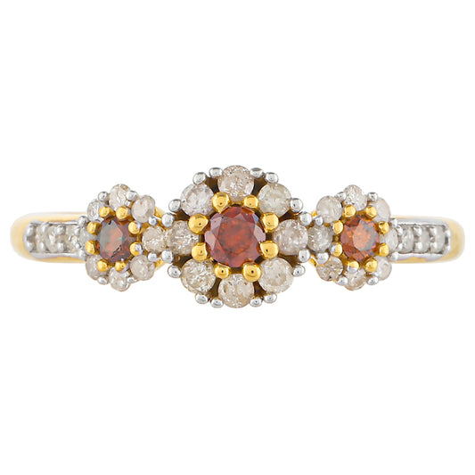Anillo de Plata Bañada en Oro con Diamante Rojo y Diamante blanco