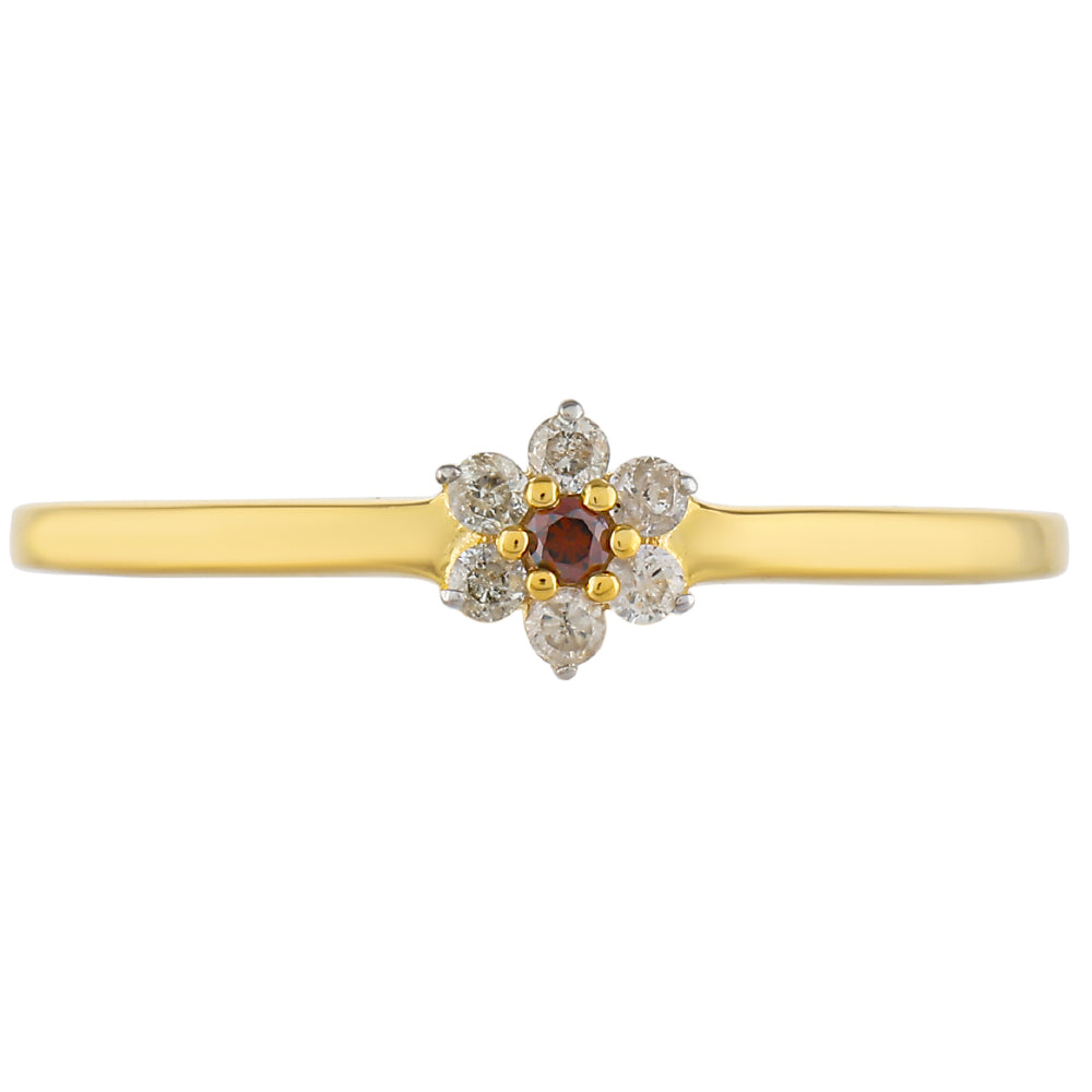 Anillo de Plata Bañada en Oro con Diamante Rojo y Diamante blanco