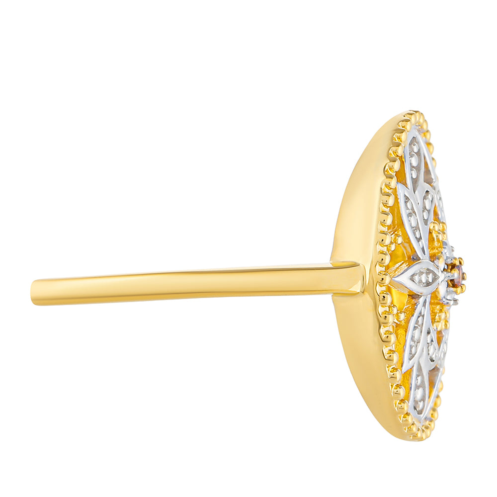 Anillo de Plata Bañada en Oro con Diamante Rojo 2 