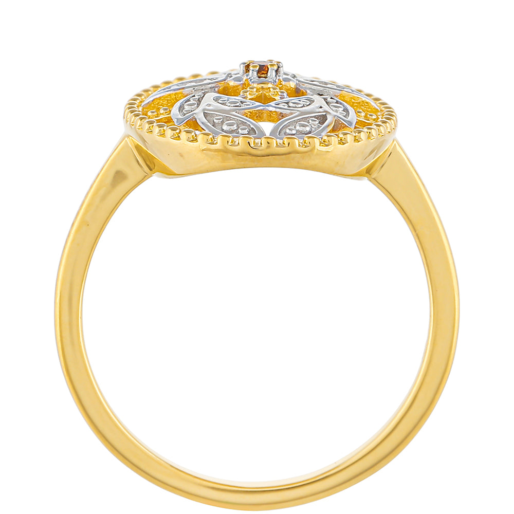 Anillo de Plata Bañada en Oro con Diamante Rojo 4 